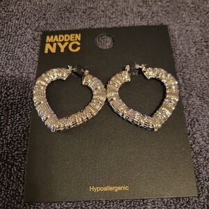 Silver Heart Hoop Earrings